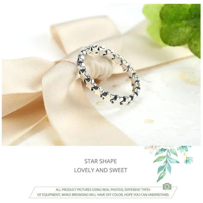 925 Sterling Silver Star & Heart Band Ring