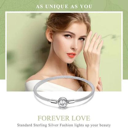 Sterling Silver Mesh Charm Bracelet – “Forever Love” Bead