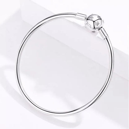 Sterling Silver Snake Chain Bangle Bracelet with CZ Pavé