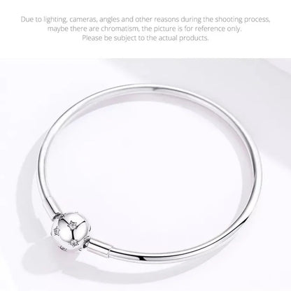 Sterling Silver Snake Chain Bangle Bracelet with CZ Pavé