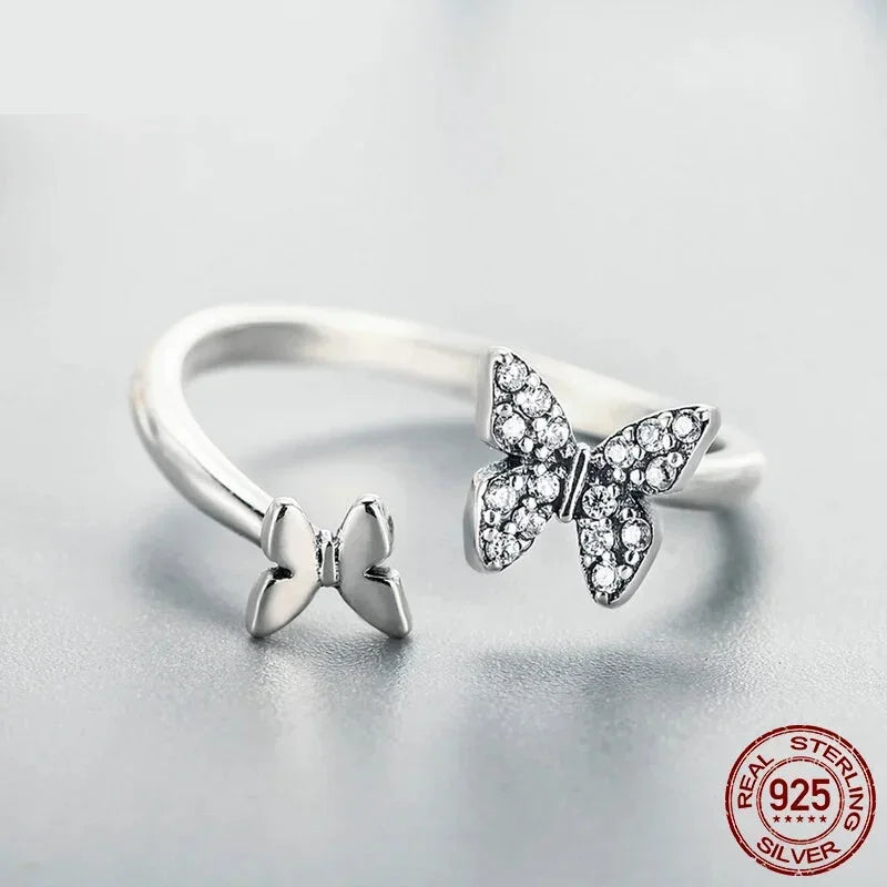 925 Sterling Silver CZ Butterfly Open Ring