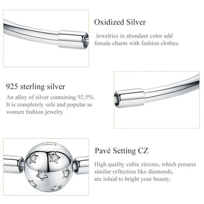 Sterling Silver Snake Chain Bangle Bracelet with CZ Pavé