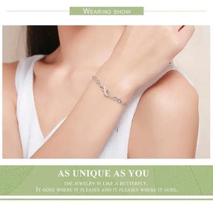 Sterling Silver Infinity Bracelet with CZ – Adjustable