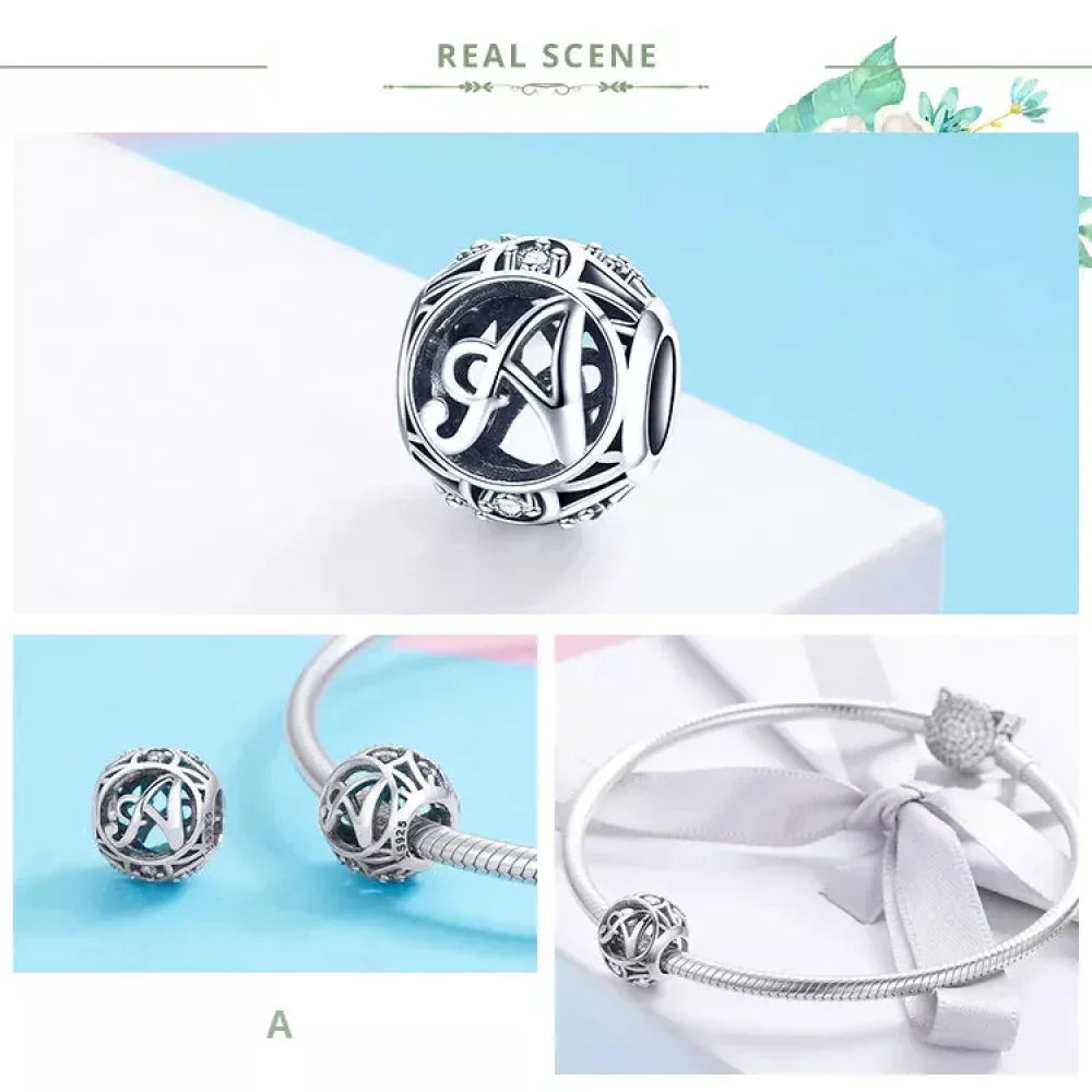 925 Sterling Silver Initial Charm Bead