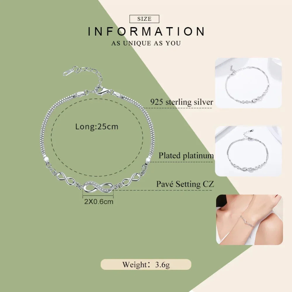 Sterling Silver Infinity Bracelet with CZ – Adjustable