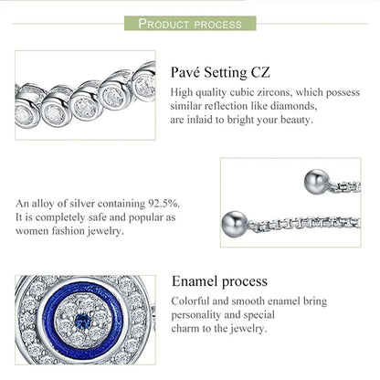 Sterling Silver Evil Eye Tennis Bracelet with CZ – Adjustable