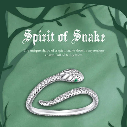 925 Sterling Silver Adjustable Snake Ring With Green Zircon - Fashion Jewelry In 4 Colors