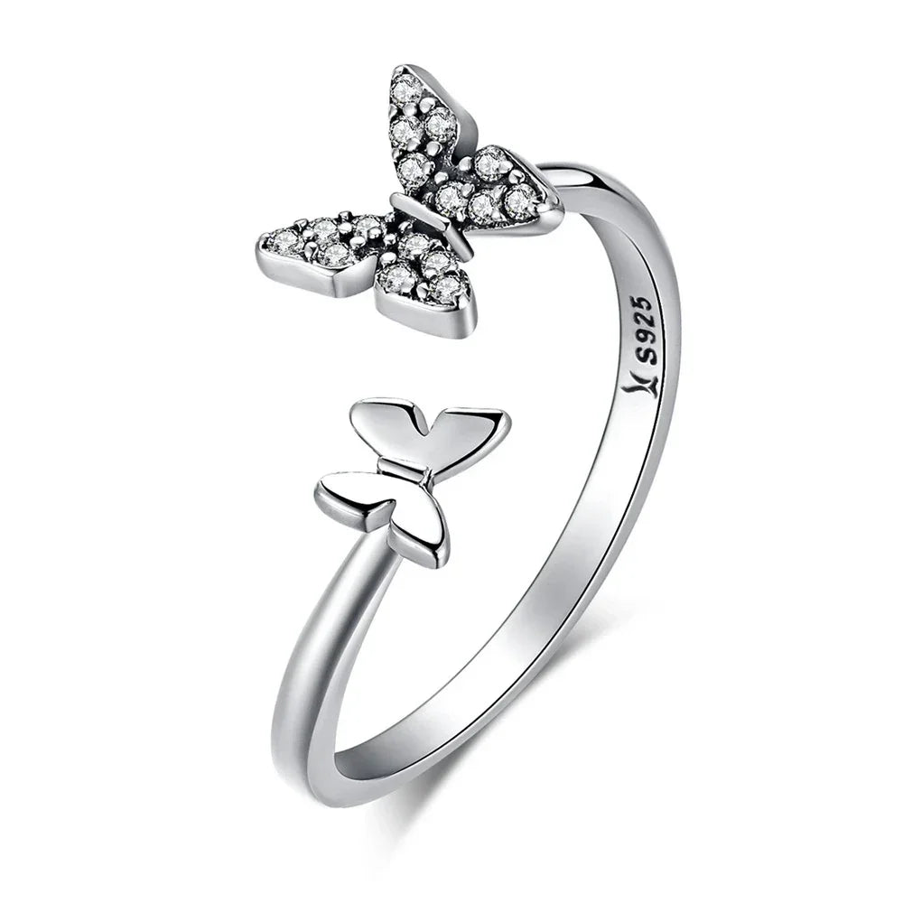 925 Sterling Silver CZ Butterfly Open Ring