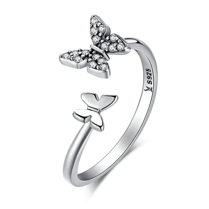 925 Sterling Silver CZ Butterfly Open Ring