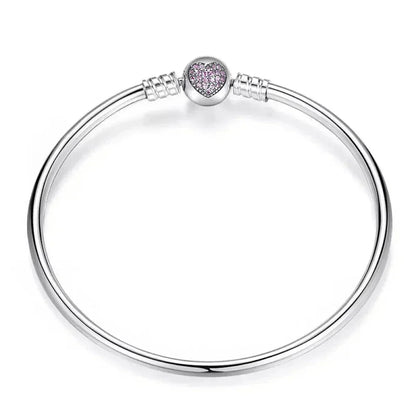 Sterling Silver Snake Chain Bangle Bracelet with CZ Pavé
