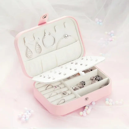 Boîte à bijoux « Treasure Keeper » en cuir synthétique rose pour bagues, colliers et plus encore