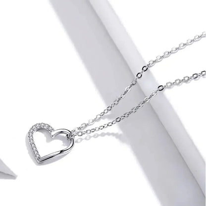 Genuine 925 Sterling Silver The Shape Of Love Chain Necklace For Women - Fine Jewelry 18.11'' Collar