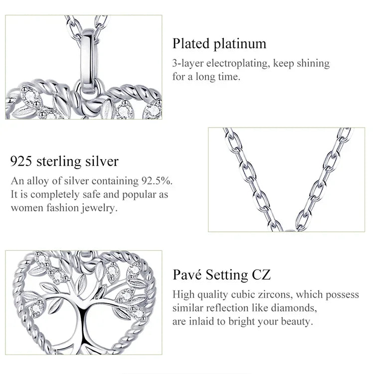 Collier pendentif Arbre de Vie en argent sterling Cœur de la Nature
