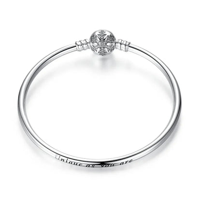 Sterling Silver Snake Chain Bangle Bracelet with CZ Pavé