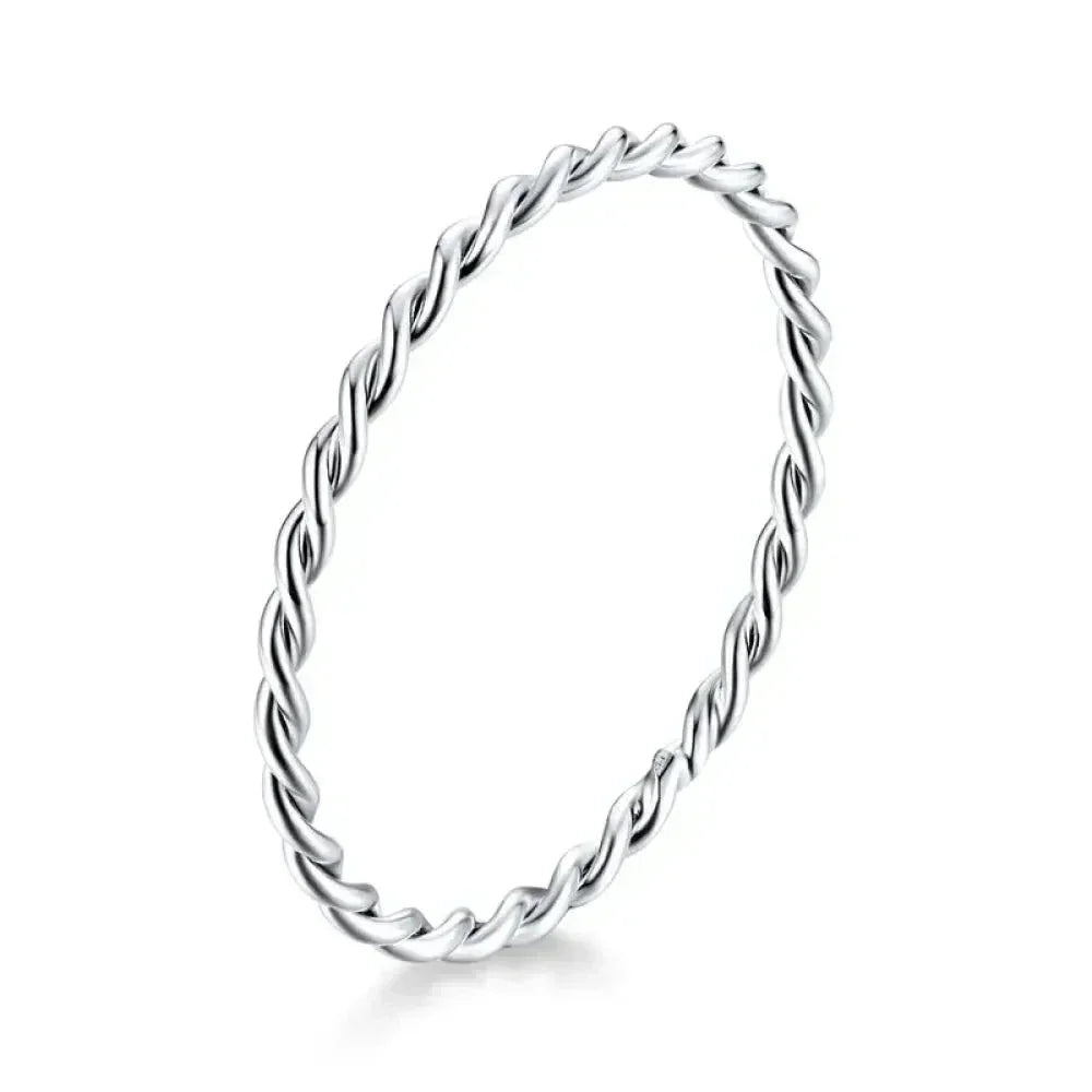 925 Sterling Silver Braided Texture Twisted Eternity Band Stackable Rings - Fine Jewelry