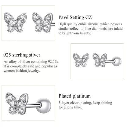 Boucles d'oreilles clous étoiles et papillons en argent sterling 925 - Bijoux délicats et raffinés