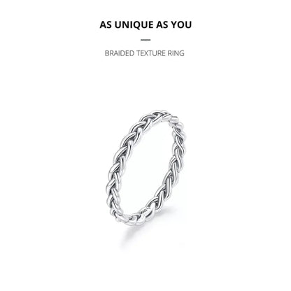 925 Sterling Silver Braided Texture Twisted Eternity Band Stackable Rings - Fine Jewelry