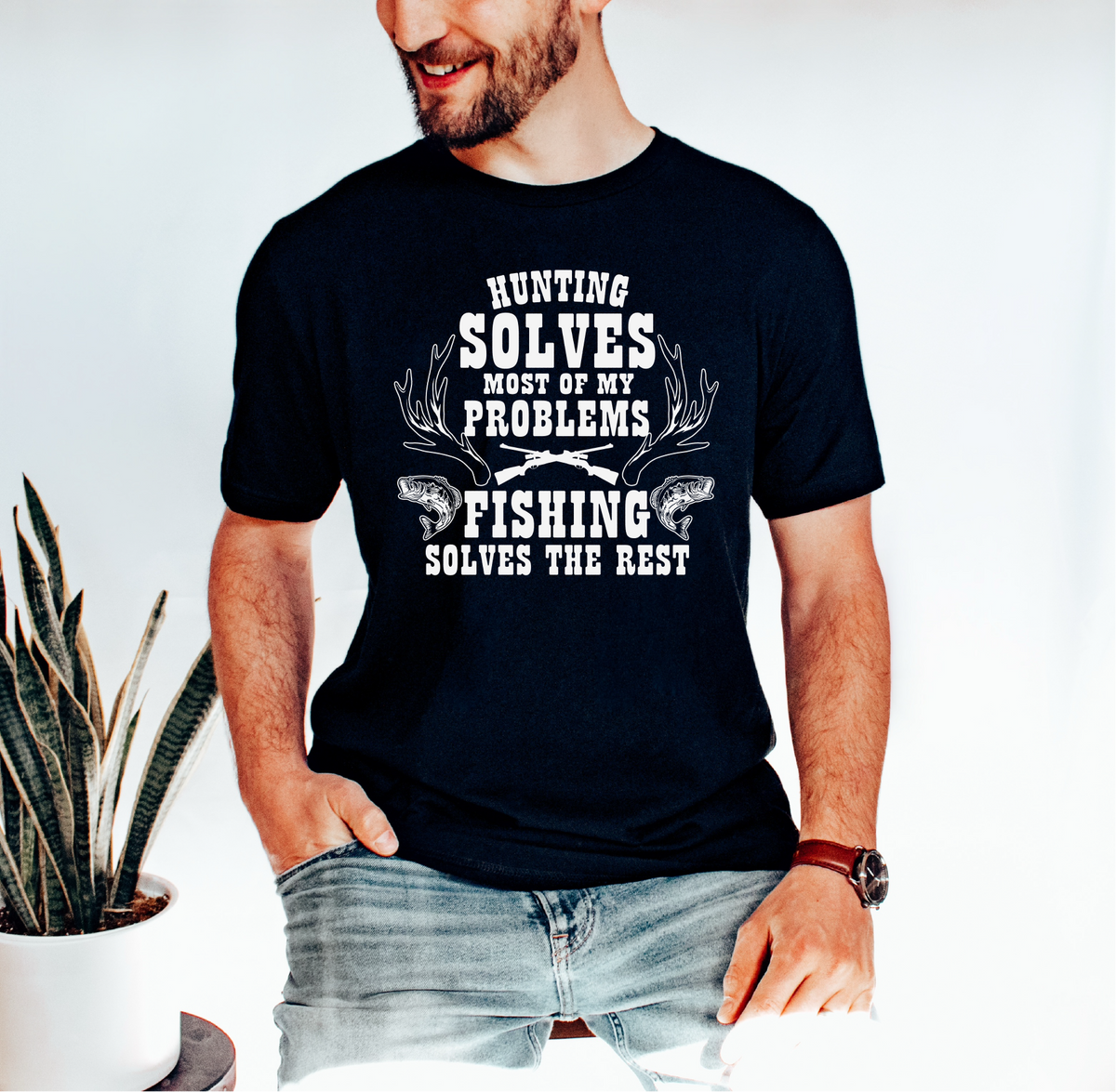 T-shirt unisexe La chasse résout la plupart de mes problèmes