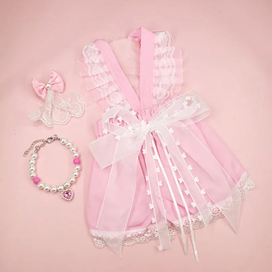 Luxury Princess Dog Dress Set – Elegant Party Outfit for Small Dogs