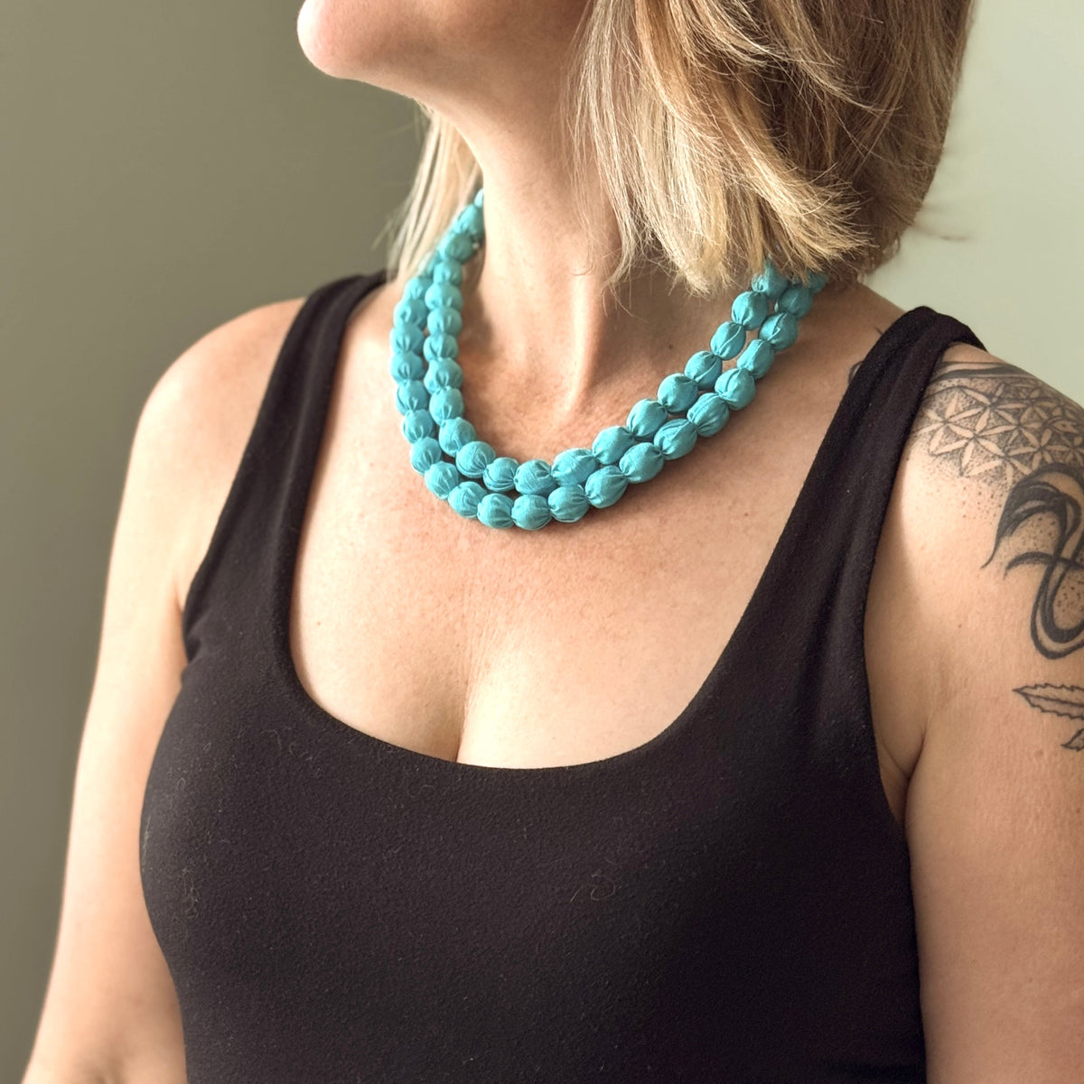 Single Strand Fabric Ball Necklace