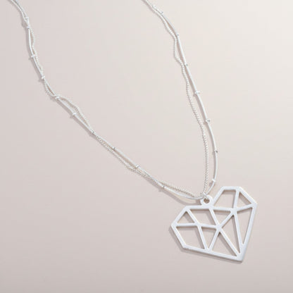 Double Strand Necklace With Heart Pendant In Silver Plate