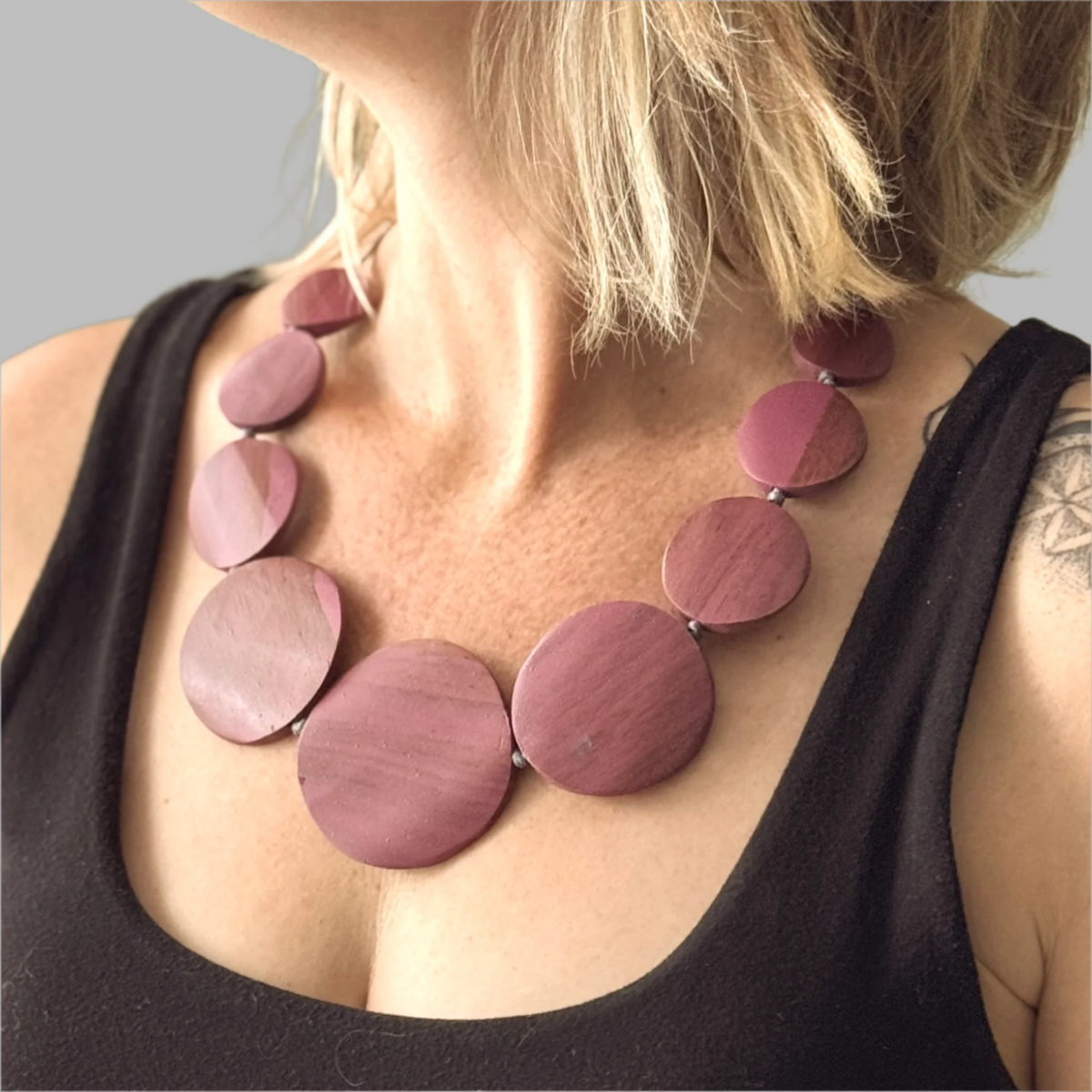 Wooden Flat Disk Necklace