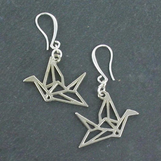 Origami Bird Earrings In Silver Plate