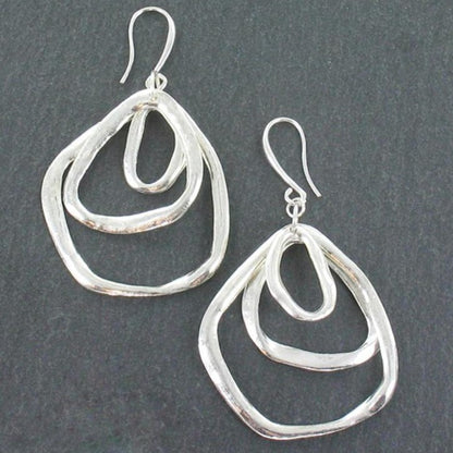 Triple Ring Earrings In Silver Plate