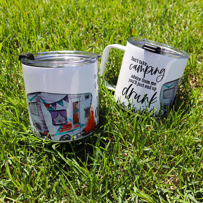 Mug à café de 50 cl en acier inoxydable avec conseils de camping | Mug d'été