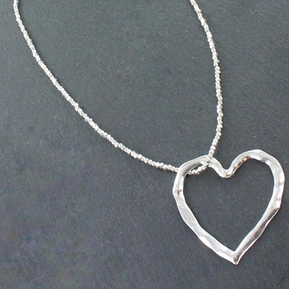 Open Heart Necklace In Silver Plate