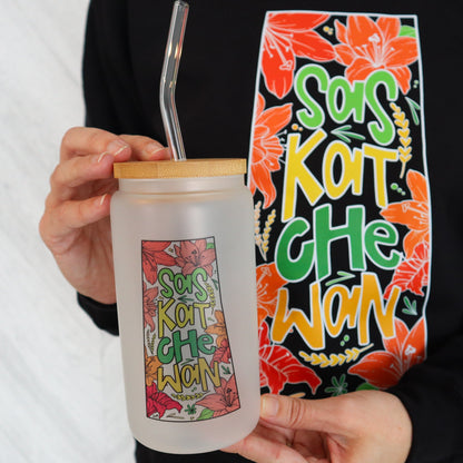 Bocal en verre dépoli Saskatchewan Grow Where You Are Planted avec couvercle en bambou