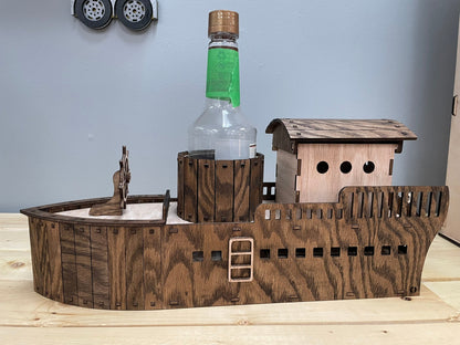 Wooden Ship-Shaped Wine Bottle Holder