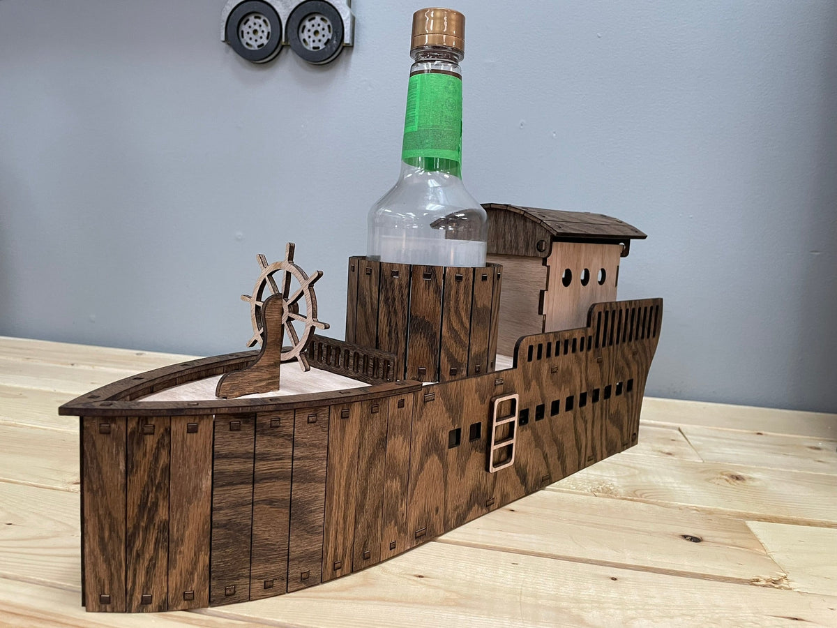 Wooden Ship-Shaped Wine Bottle Holder