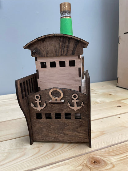 Wooden Ship-Shaped Wine Bottle Holder