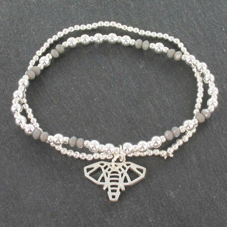 Double Strand Bracelet With Elephant Pendant In Silver Plate