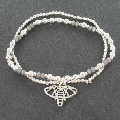 Double Strand Bracelet With Elephant Pendant In Silver Plate