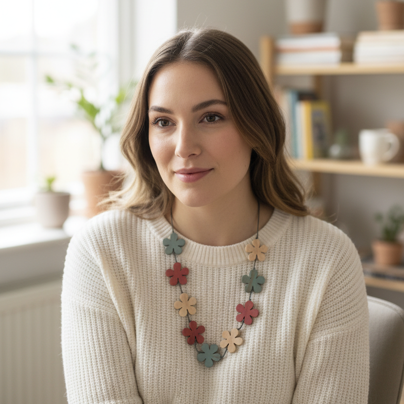 Collier de fleurs en bois