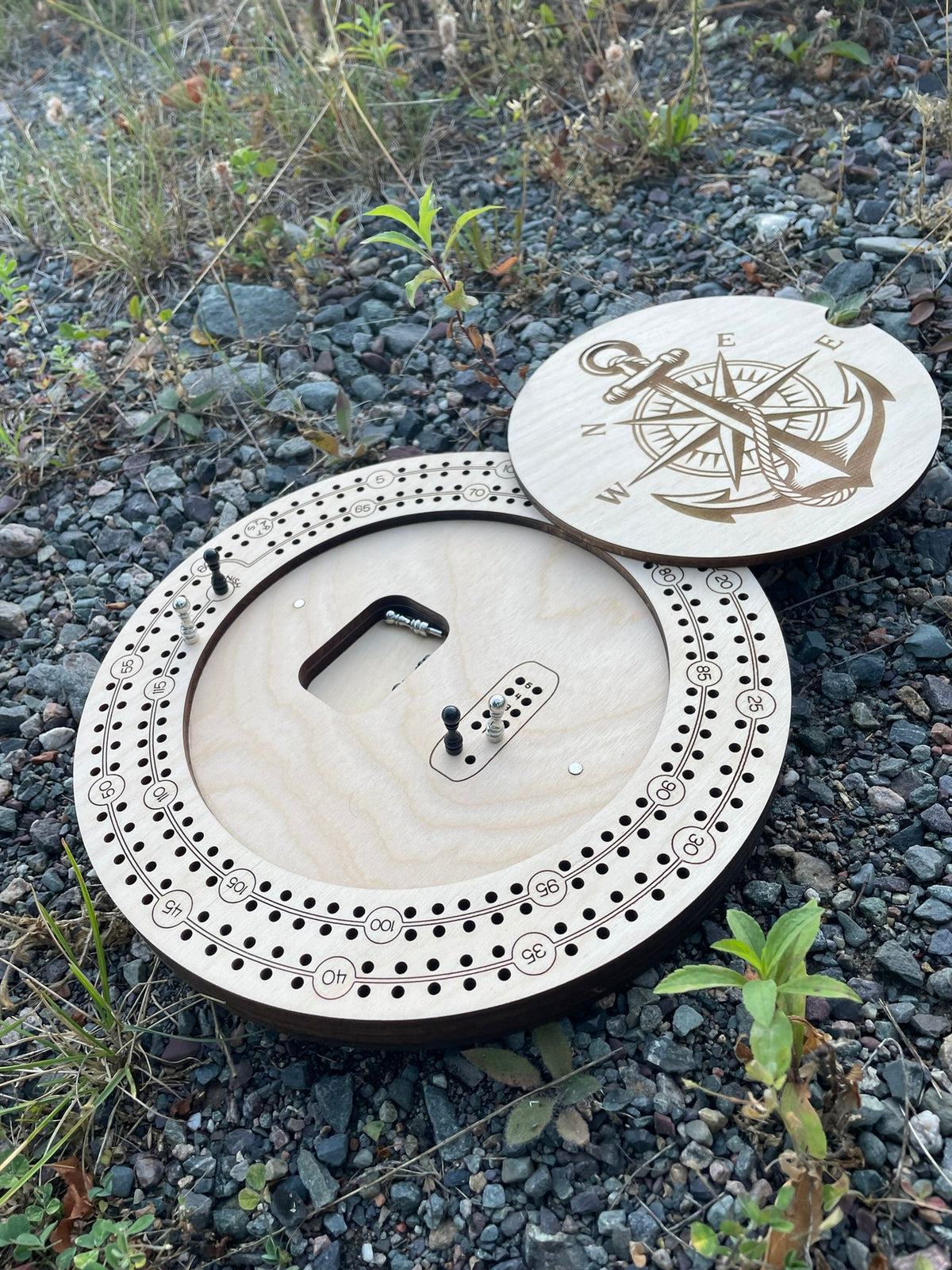 Plateau de Cribbage de 9 pouces fait à la main pour deux joueurs avec rangement | Jeu de voyage en bois par F&C Gift Store