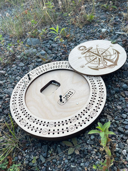 Plateau de Cribbage de 9 pouces fait à la main pour deux joueurs avec rangement | Jeu de voyage en bois par F&C Gift Store