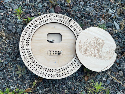 Plateau de Cribbage de 9 pouces fait à la main pour deux joueurs avec rangement | Jeu de voyage en bois par F&C Gift Store