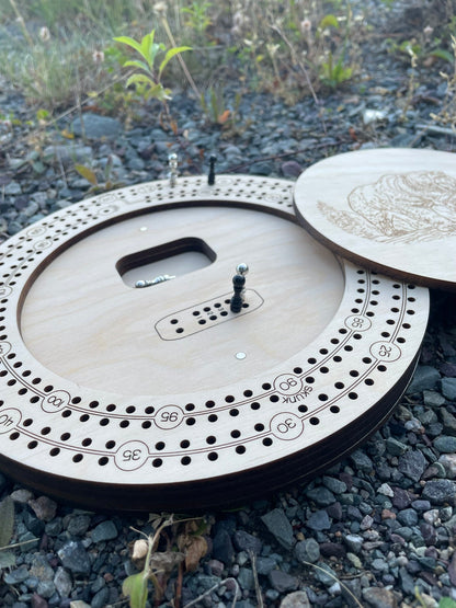 Plateau de Cribbage de 9 pouces fait à la main pour deux joueurs avec rangement | Jeu de voyage en bois par F&C Gift Store