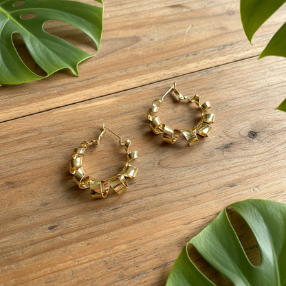 Spiral Hoop Stud Earrings - Gold Plate
