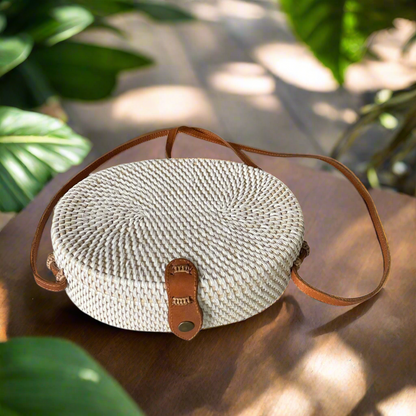 Oval Rattan Purse - White