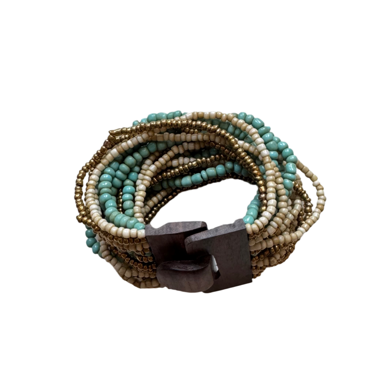 Mixed Bead Bracelet with Wooden Clasp