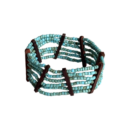 Elasticated Bead Bracelet with Wood Detail