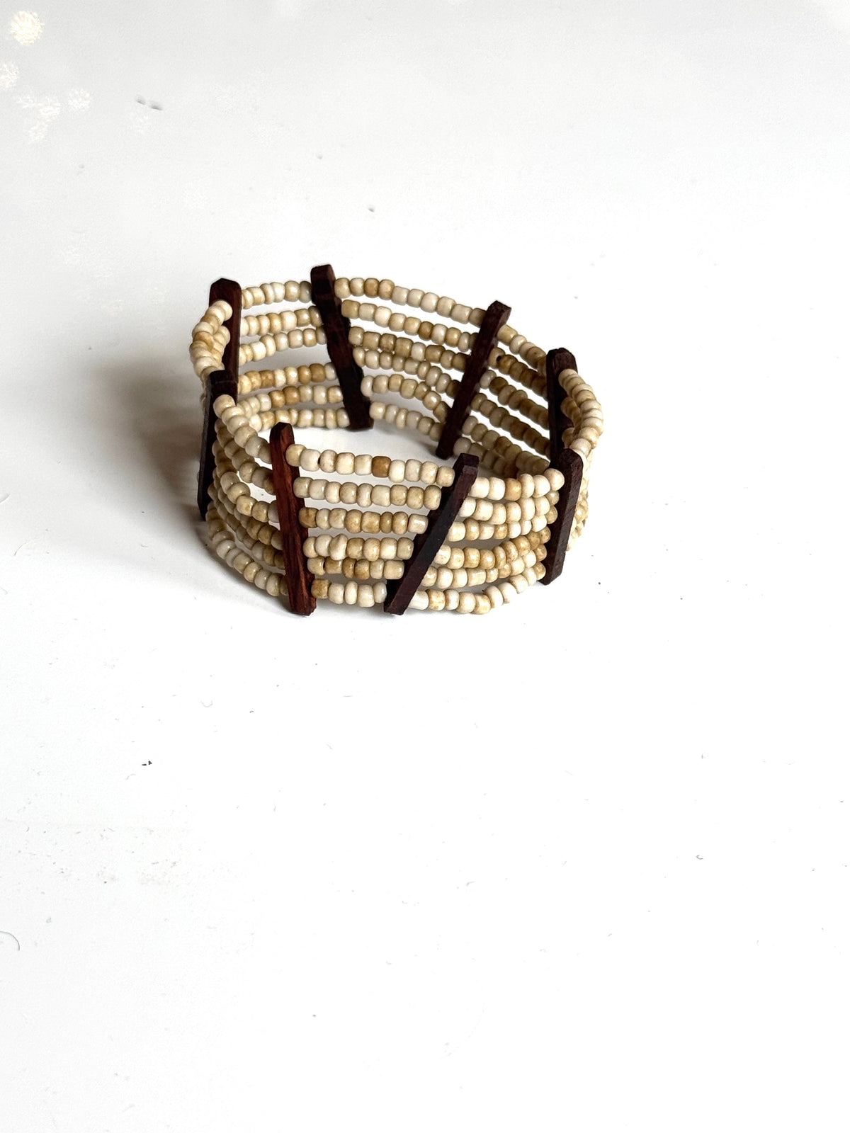Elasticated Bead Bracelet with Wood Detail
