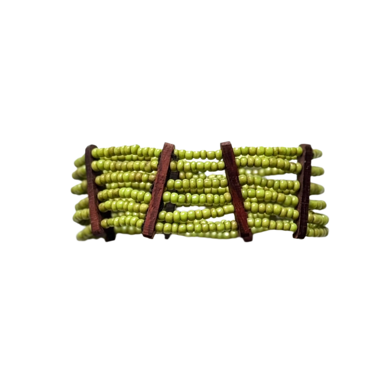 Elasticated Bead Bracelet with Wood Detail
