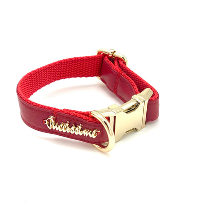 Collier en cuir rouge cerise