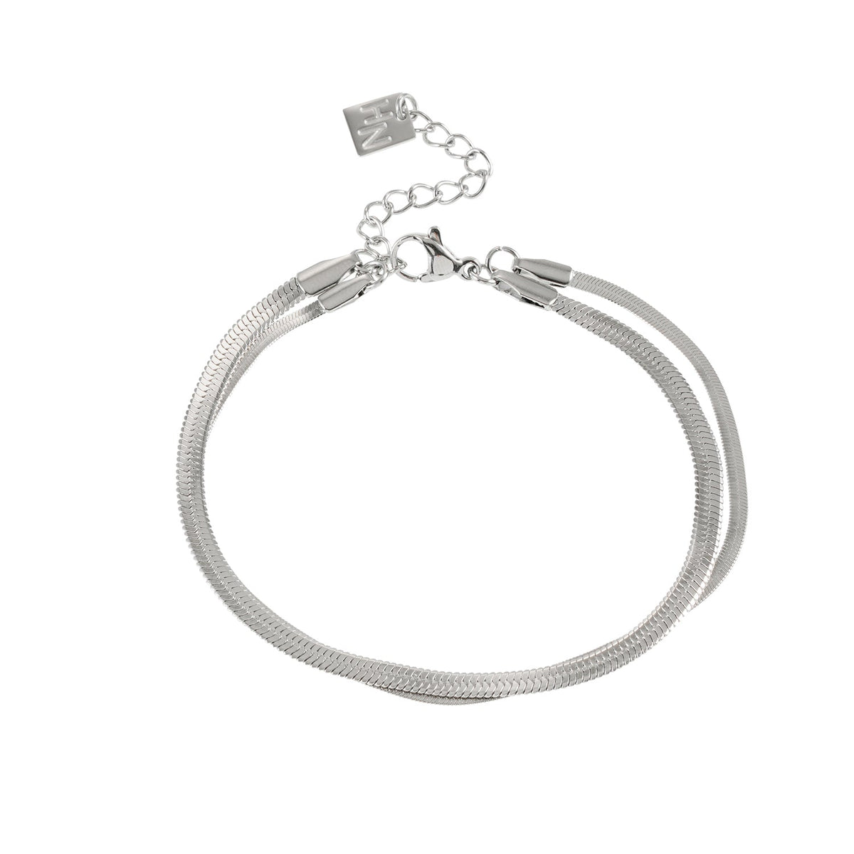 INESE : Bracelet en or blanc (ton argenté) à 2 couches, texture peau de serpent