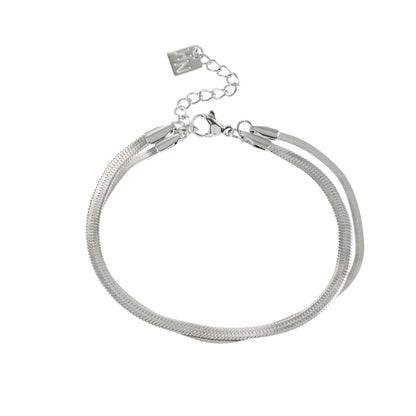INESE : Bracelet en or blanc (ton argenté) à 2 couches, texture peau de serpent
